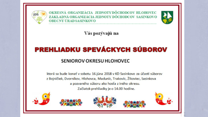 Prehliadka speváckych súborov seniorov okresu Hlohovec