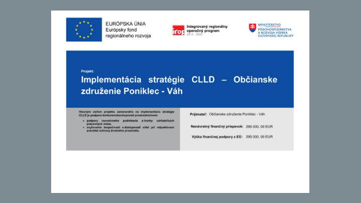 Informácia pre verejnosť – Implementácia stratégie CLLD Občianskeho združenia Poniklec – Váh