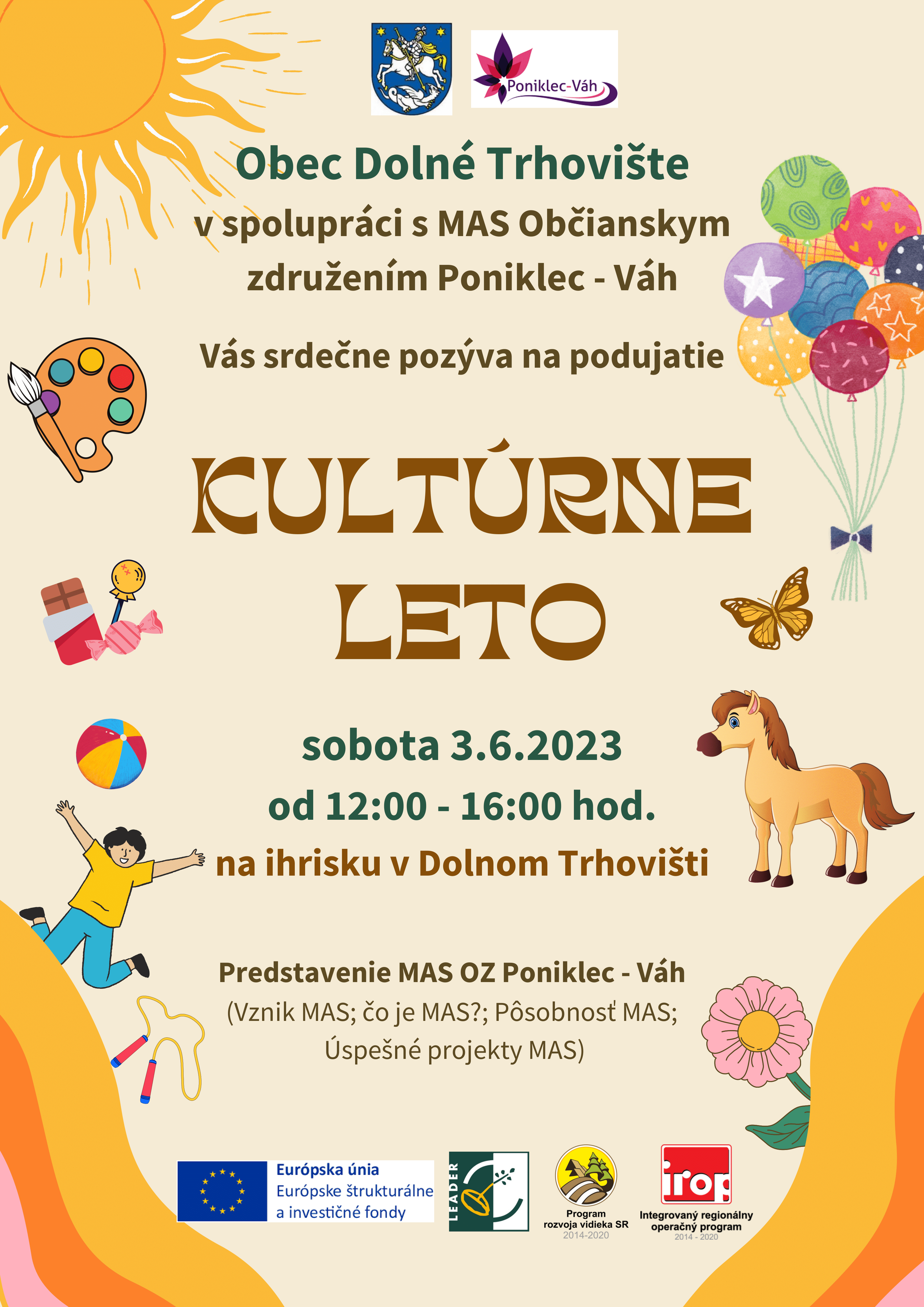 Obec Dolné Trhovište v spolupráci s MAS OZ Poniklec – Váh Vás pozývajú na podujatie Deň detí – 03.06.2023